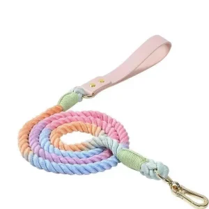 Luxe Royal Pink Leather Rope Dog Leash - Bright