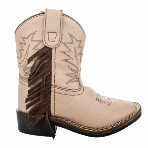 TuffRider Toddler Tan Fringe Western Booties - Kids Western Ankle Boots with Decorative Fringe Detail