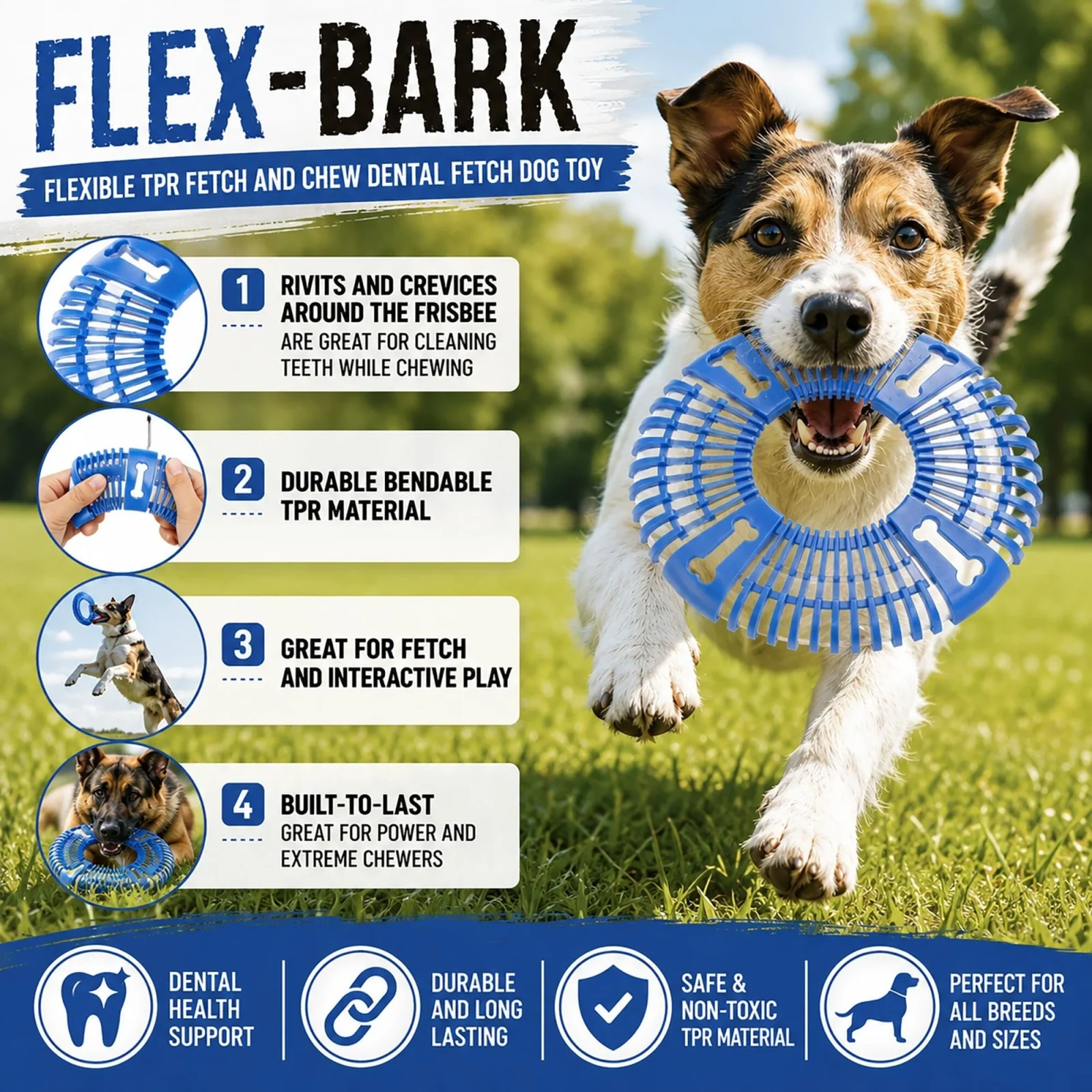 Pet Life ® 'Denta-Bark' Sporty Durable Flexible Toss and Fetch Frisbee Oral Hygiene Pet Dog Toy - Image 2