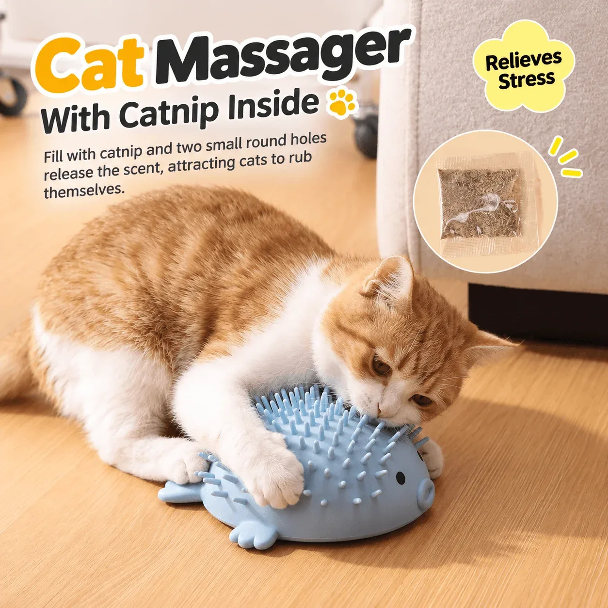 Pufferfish Cat Self-Grooming Brush with Catnip - Image 2