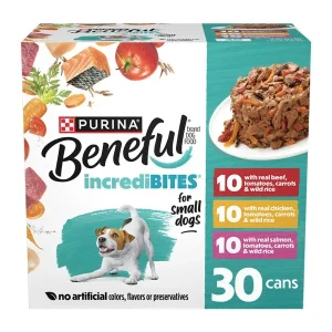 Purina Beneful Small Breed Wet Dog Food Variety Pack, IncrediBites With Real Beef, Chicken and Salmon - (30) 3 oz. Cans