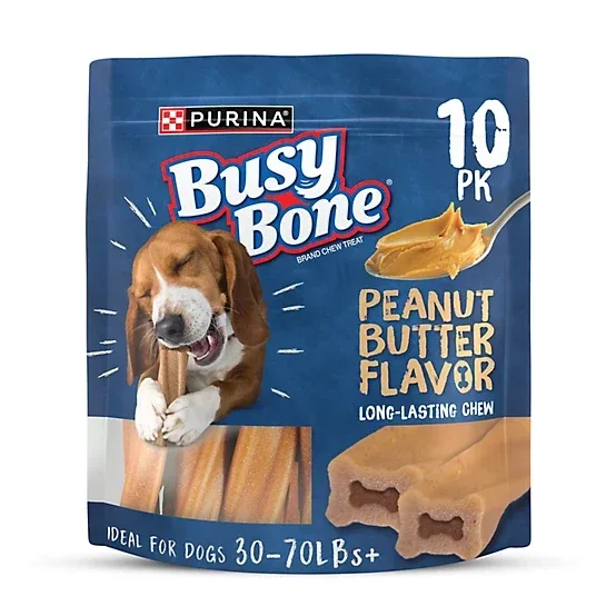 Purina Busy Bone Adult Dog Chew Bone Treats, Peanut Butter, 10 ct. Pouch