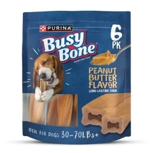Purina Busy Bone Adult Dog Chew Bone Treats, Peanut Butter, 6 ct. Pouch