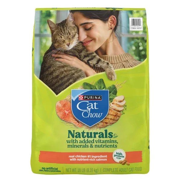 Purina Cat Chow Naturals with Real Chicken Dry Cat Food with No Artificial Flavors or Preservatives - 18 lb. Bag
