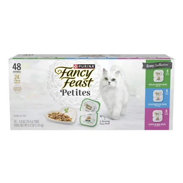 Purina Fancy Feast Gourmet Wet Cat Food Variety Pack, Petites Gravy Collection, break-apart tubs, 48 servings - (24) 2.8 oz. Tubs