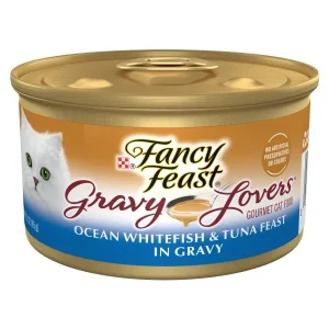 Purina Fancy Feast Gravy Lovers Ocean Whitefish and Tuna Feast Gourmet Cat Food in Wet Cat Food Gravy - 3 oz. Can