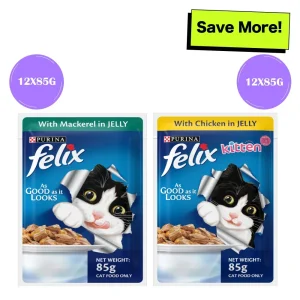 Purina Felix with Mackerel in Jelly Adult and Chicken in Jelly Kitten Cat Wet Food Combo