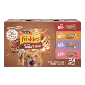 Purina Friskies Extra Gravy Wet Cat Food Chunky 24ct Variety Pack (With Chicken, Turkey, Salmon, Beef) - (24) 5.5 oz. Cans