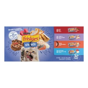 Purina Friskies Gravy Wet Cat Food Variety Pack, Savory Shreds With Beef, Turkey and Cheese Dinner, Chicken and Salmon Dinner, With Ocean Whitefish and Tuna - (32) 5.5 oz. Cans