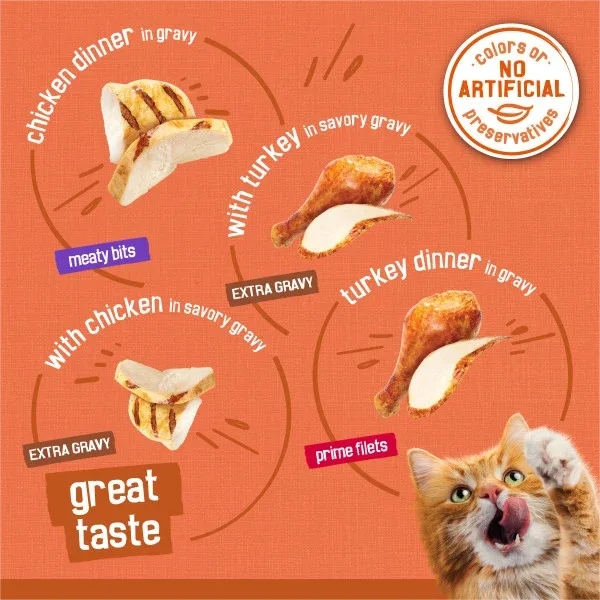 Purina Friskies Wet Cat Food Gravy Variety Pack, TurChicken Extra Gravy Chunky, Meaty Bits and Prime Filets - (40) 5.5 oz. Cans - Image 2