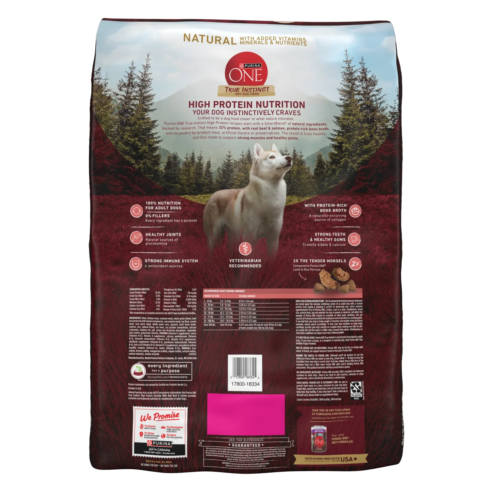 Purina ONE Natural High Protein Dry Dog Food Dry True Instinct with Real Beef and Salmon With Bone Broth and Added Vitamins, Minerals and Nutrients - Image 2