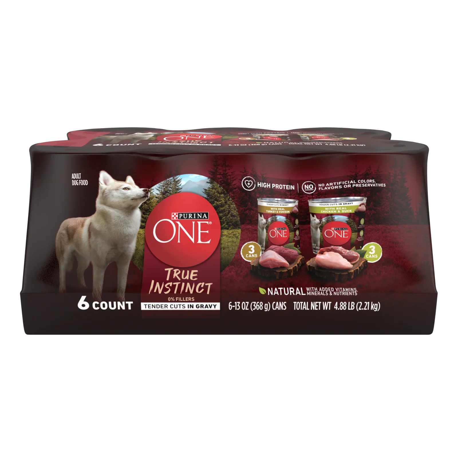 Purina ONE True Instinct Tender Cuts in Gravy With Real Turkey and Venison, and With Real Chicken and Duck High Protein Wet Dog Food Variety Pack