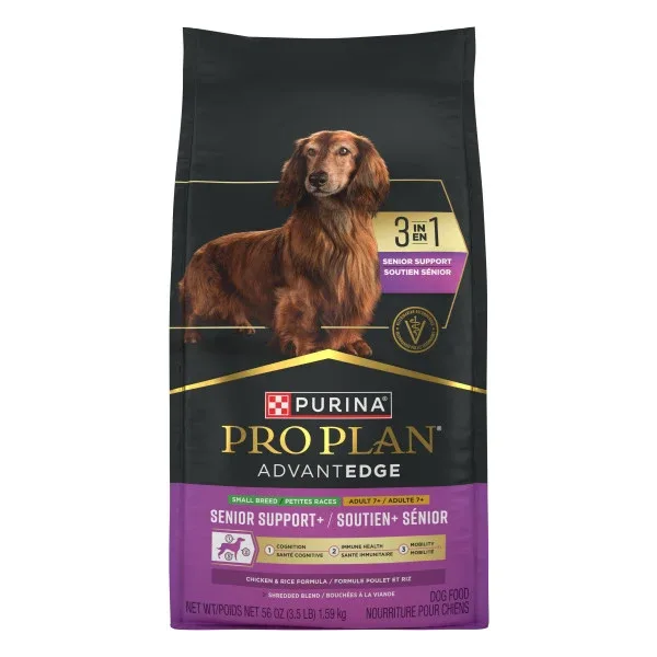 Purina Pro Plan AdvantEDGE Senior Support Plus Small Breed Shredded Blend Chicken and Rice Formula Dry Dog Food, 3.5lb