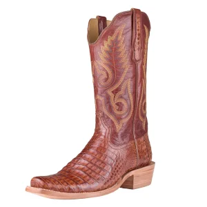 R Watson Boots Men's Dark Cognac Caiman Belly Vamp 13in Rusty Cognac Top