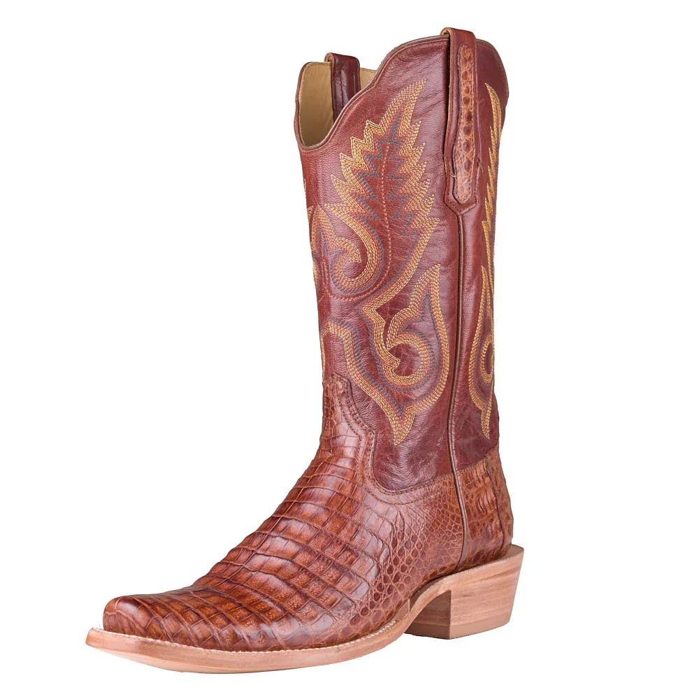 R Watson Boots Men's Dark Cognac Caiman Belly Vamp 13in Rusty Cognac Top