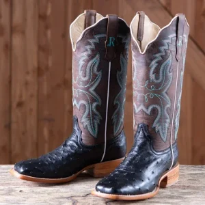R Watson Boots R. Ladies' Black Full Quill Ostrich Boots