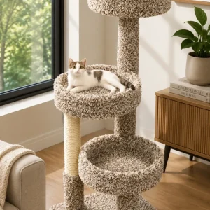 Real Carpet Cat Tree | Solid Wood Cat Tower for Large Cats