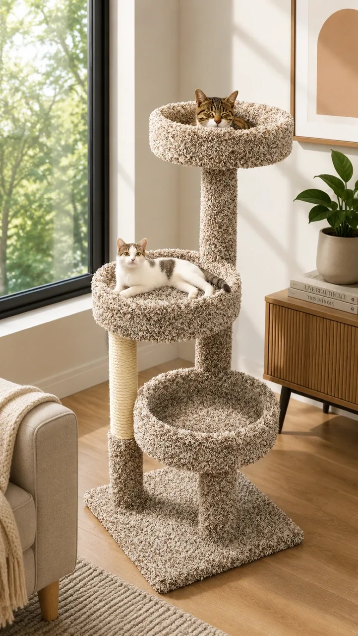 Real Carpet Cat Tree | Solid Wood Cat Tower for Large Cats