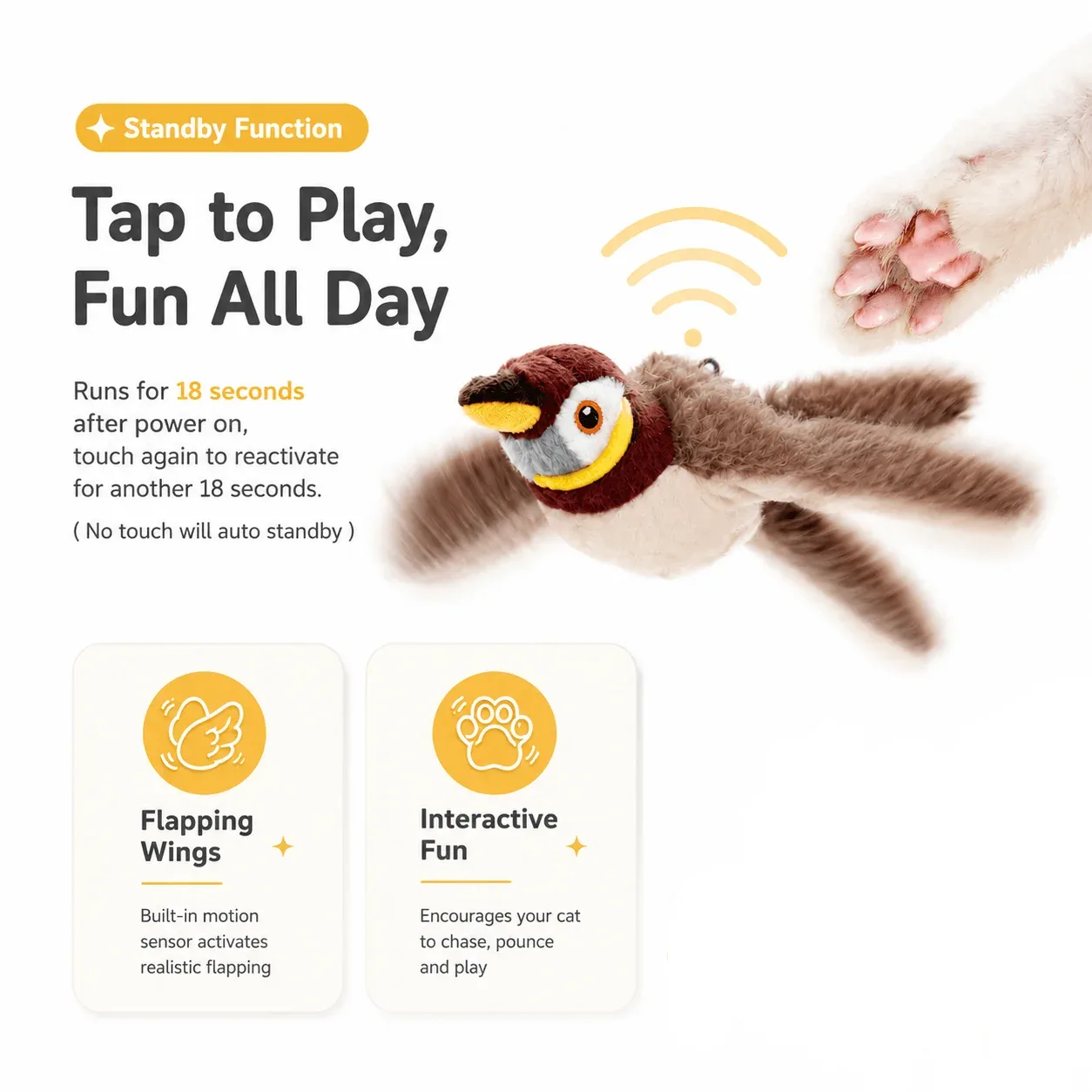 Realistic Chirping Bird Cat Toy with Flapping Wings - Image 2