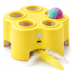 Rechargeable Pop-Up Cat Toy – 3-Mode Pom-Pom & Feather Teaser