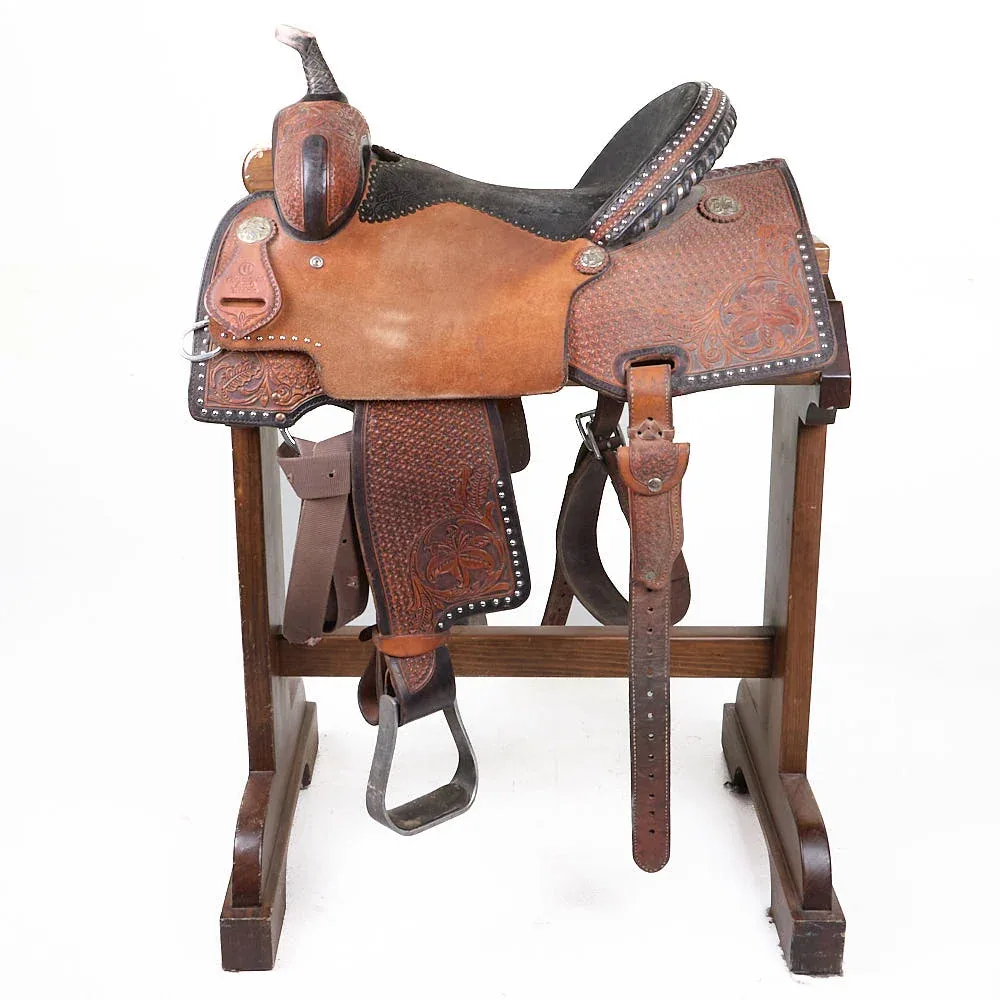 Reinsman Used 15in Charmayne James 3/4 Breed Snowflake and Floral Barrel Saddle - Image 2