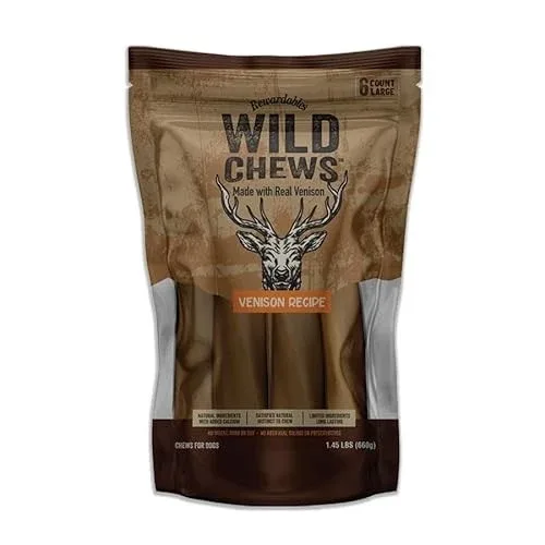 Rewardables Wild Chews Venison Recipe, Made with Real Venison, Limited Ingredient, Long Lasting Chews for Large Dogs, 6 Count