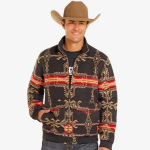 Rock & Roll Denim Aztec Jacquard Bomber Jacket