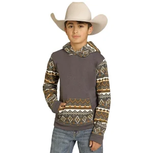 Rock & Roll Denim Boy's Charcoal Color Blocked Hoodie