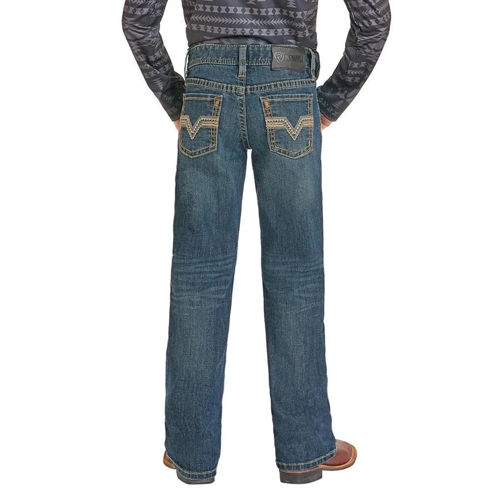 Rock & Roll Denim Boy's Two Tone Embroidered Pocket Jean
