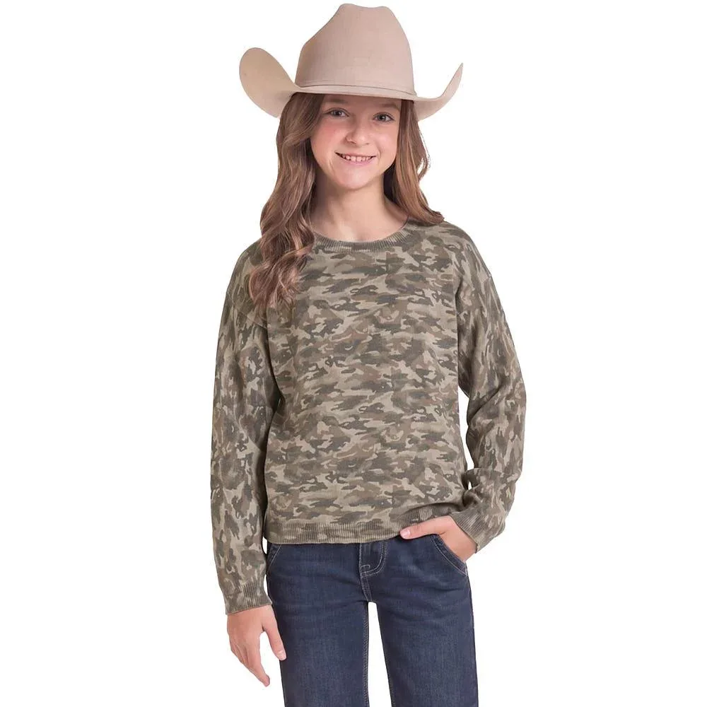 Rock & Roll Denim Girl's Forest Green Camo Sweater