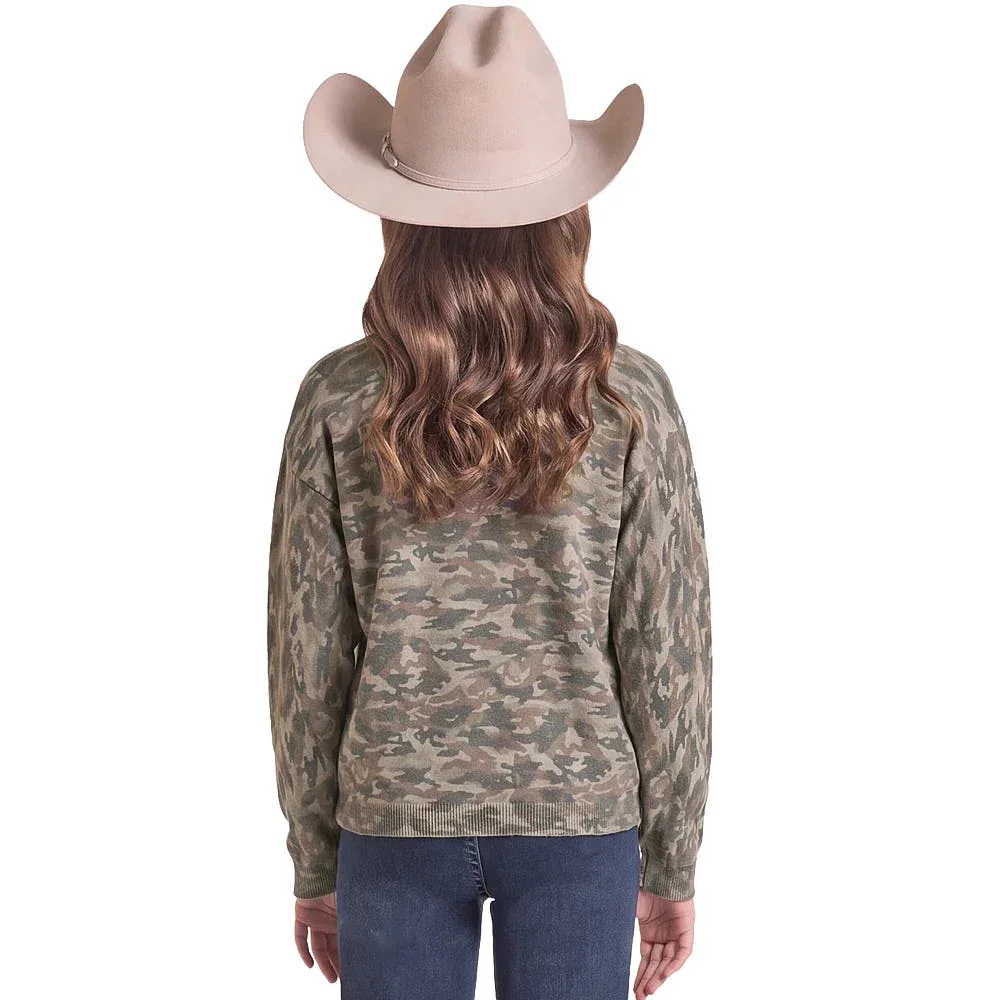 Rock & Roll Denim Girl's Forest Green Camo Sweater - Image 2