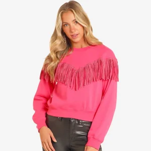 Rock & Roll Denim Pink Fringe Pullover
