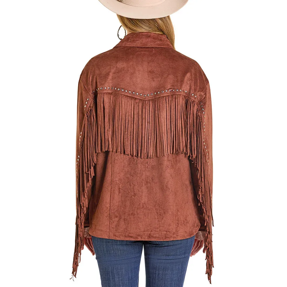 Rock & Roll Denim Women's Brown Fringe Microsuede Shacket - Image 2