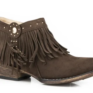 Roper Girls Brown Fringe Ankle Boots With Gold Studs