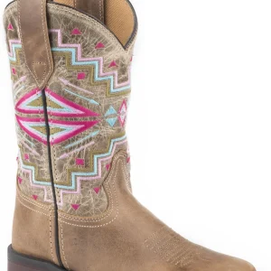 Roper Girls Multi Aztec Embroidery/Oiled Leather Western Boots