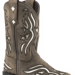 Roper Kids Brown Oiled Leather/Silver Metallic Boots