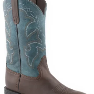 Roper Kids Brown Tumbled Leather Vamp/Teal Green Shaft Boots