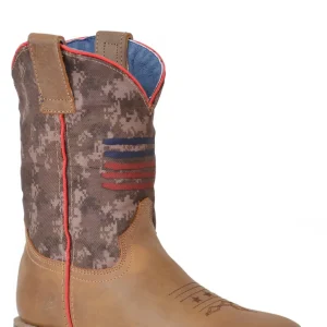 Roper Kids Burnish Brown Leather/Camo Flag Boots