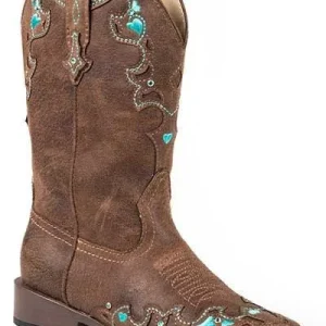 Roper Kids Hearts Bling W Sq Toe Boots 1 Brn