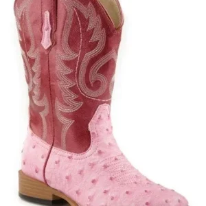 Roper Kids Ostrich Print Sq Toe Boots 1 Pnk