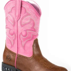 Roper Kids Rnd Toe Tan/Pink Light Up Boots