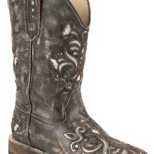 Roper Kids Sq Laser Cutout Underlay Brn Boots