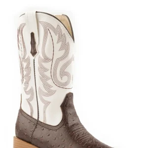 Roper Kids Sq Toe 9in Faux Ostrich Brown Boots