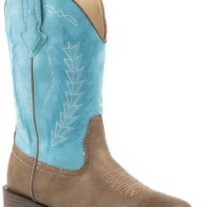 Roper Kids Tan Vamp With Turquoise Shaft Western Boots