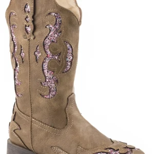 Roper Kids Tan with Pink Glitter Underlay Western Boots