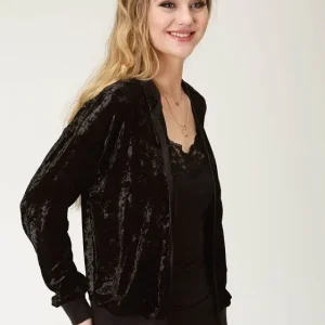 Roper Ladies Crushed Velvet Bomber Jacket LG Black