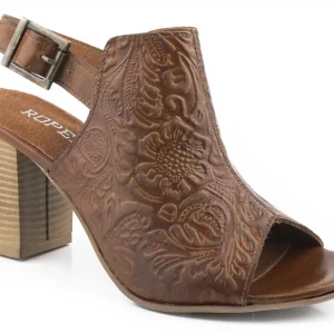Roper Ladies Floral Embossed Leather Open Toe Mules