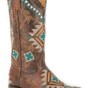 Roper Ladies Mai Sq Toe Cowgirl Boots 10 Tan