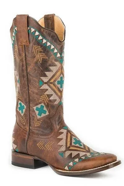 Roper Ladies Mai Sq Toe Cowgirl Boots 10 Tan - Image 2