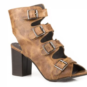 Roper Ladies Milo Open Strap Vamp And Heel Leather Sandals